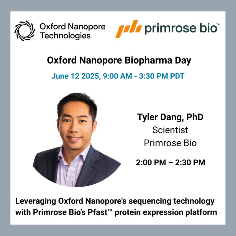 At Oxford Nanopore Biopharma Day, Primrose Bio shared how real-time sequencing enhances protein expression and biologic development workflows.