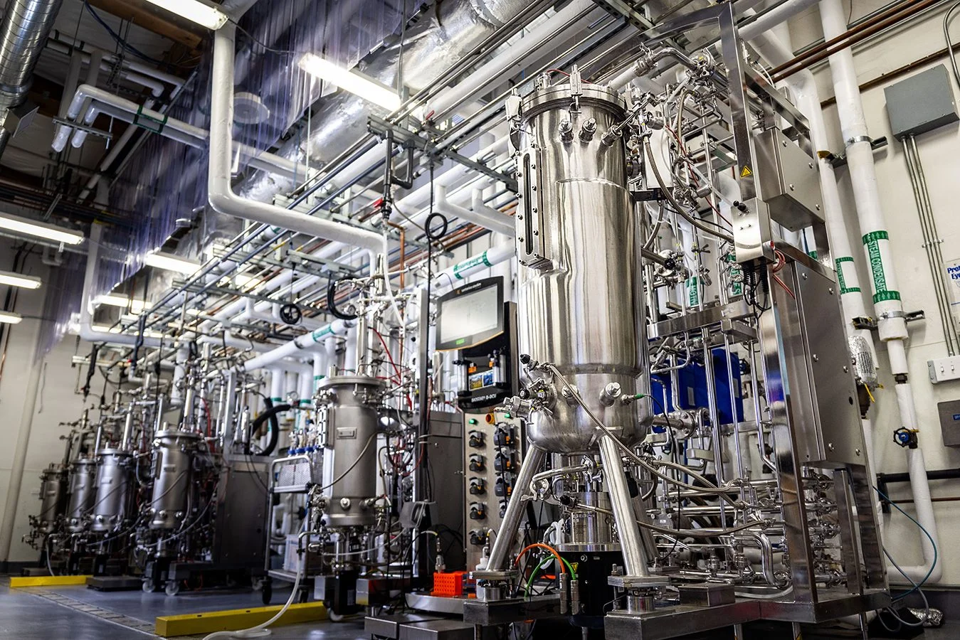 Stainless steel bioreactors in the Primrose Bio fermentation suite